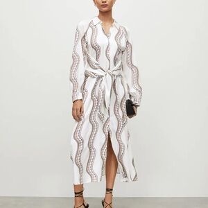 All Saints White and Brown Patterned Long Sleeve Dress